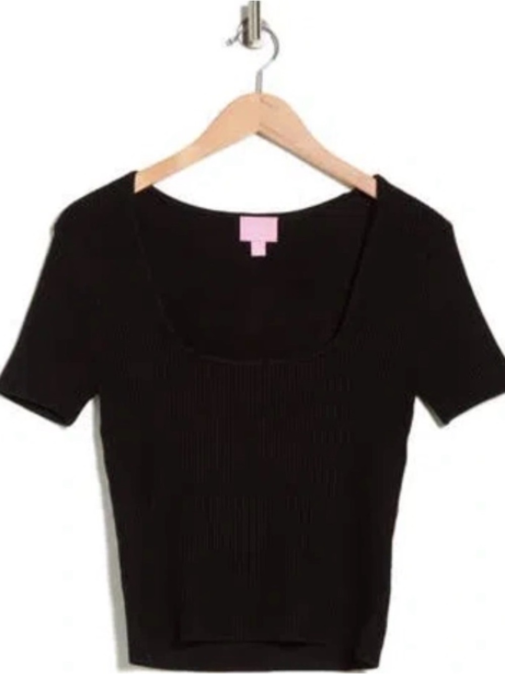 NWOT Muse Black Square Neck Ribbed Short Sleeve Crop Top